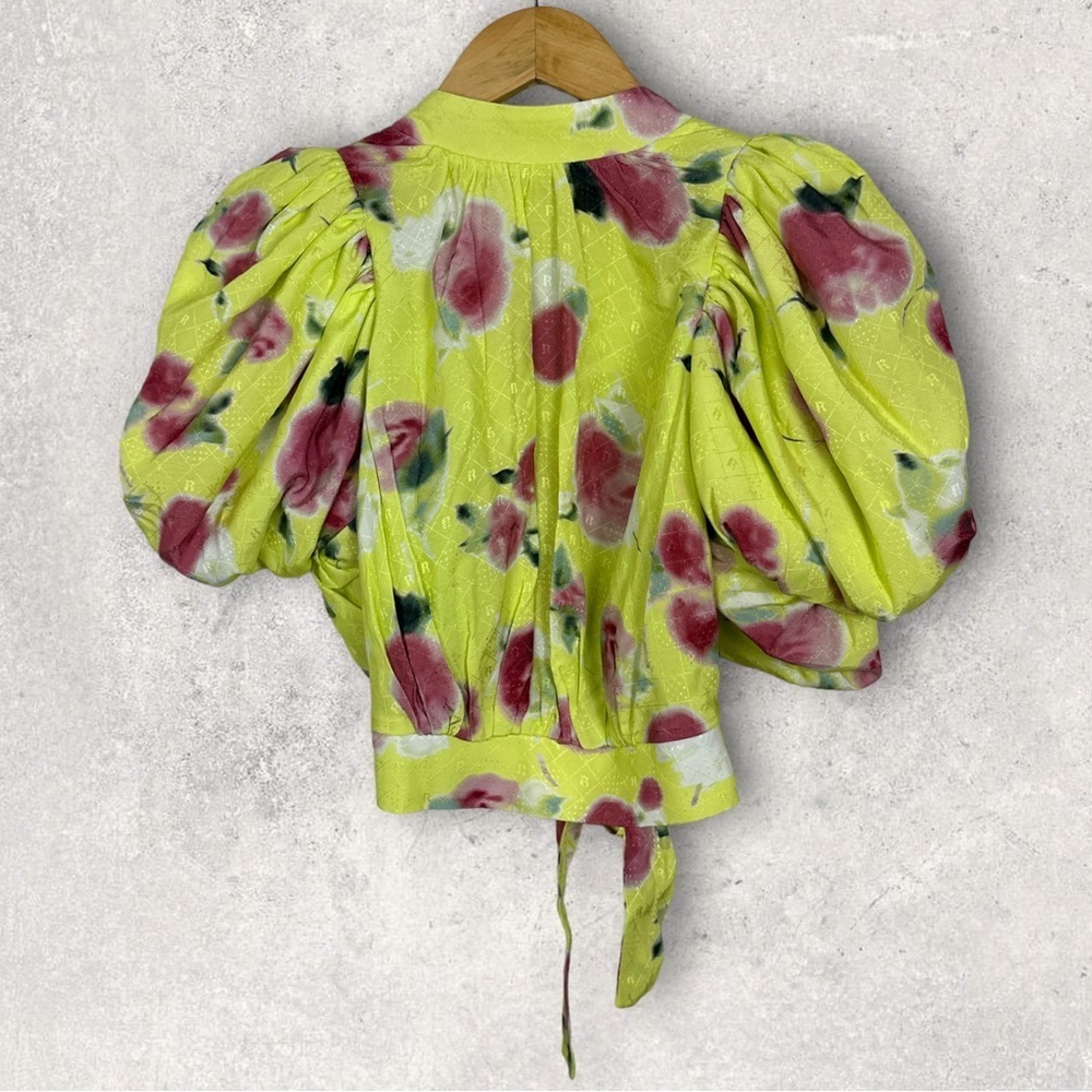 NEW Rotate Birger Christensen Dawn Floral Puff Sleeve Top Tie Back Yellow Boho 4 - Picture 12 of 14